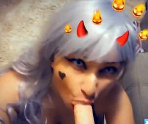 Super-cute lady porno horror with halloween oral job