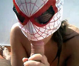 Super-steamy friendly tart in mask of spiderwoman deep